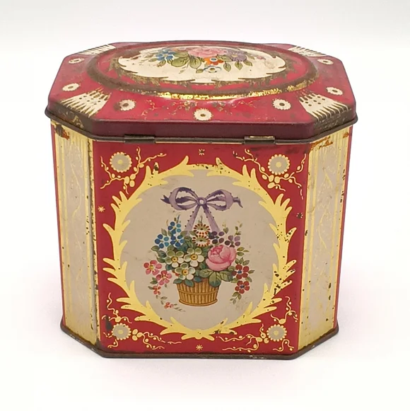 Vintage Gray Dunn Octagonal Floral Biscuit Tin (Scotland, 1853) - Picture 3 of 14